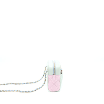 Chanel Small Camera Case Tricolour Goatskin Green Blue Pink L