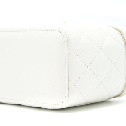 Chanel 22S Logo Top Handle Long Vanity Caviar White