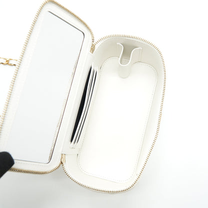 Chanel 22S Logo Top Handle Long Vanity Caviar White