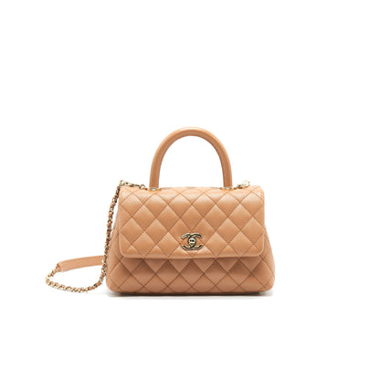 Chanel Mini Coco Handle Flap Bag 21p Caramel L