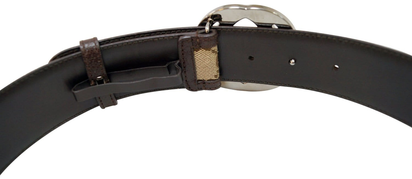 GUCCI Leather Monogram Interlocking G Belt Dark Brown Size 85/34