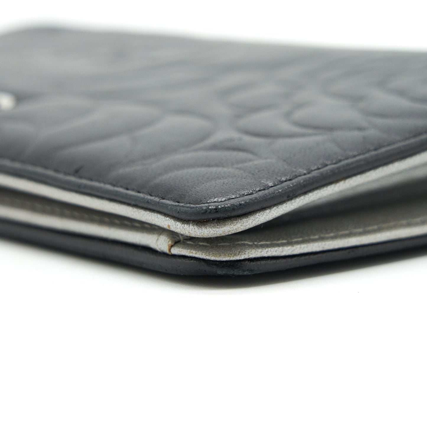 Chanel Camellia Fold Long Wallet Lambskin black / silver