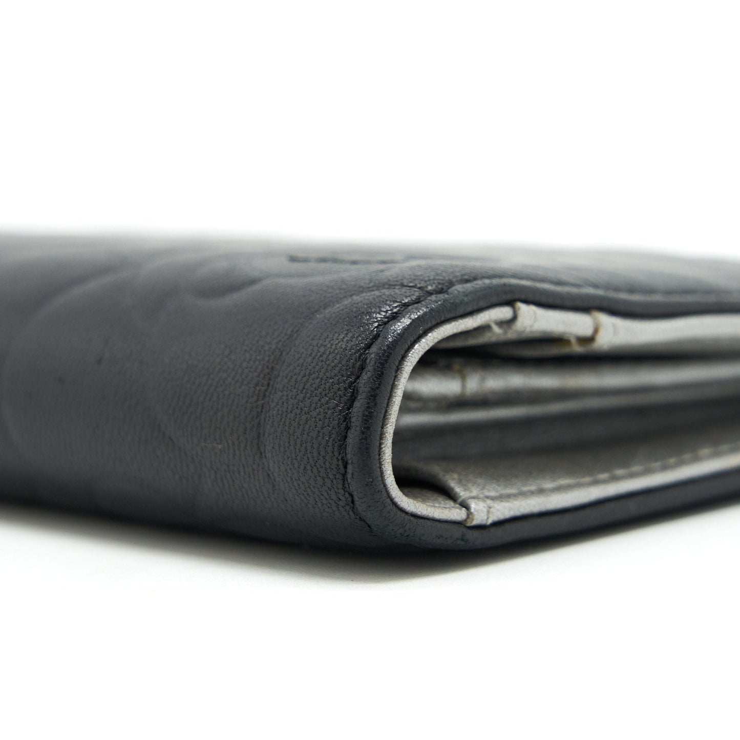 Chanel Camellia Fold Long Wallet Lambskin black / silver