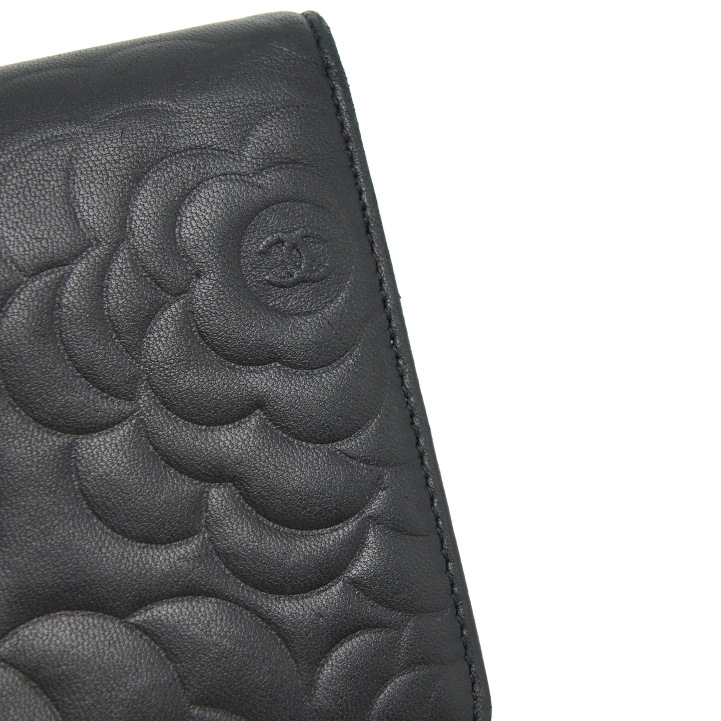 Chanel Camellia Fold Long Wallet Lambskin black / silver