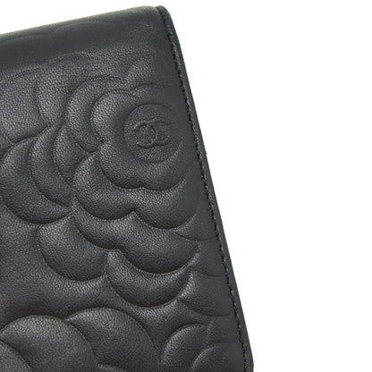 Chanel Camellia Fold Long Wallet Lambskin black / silver