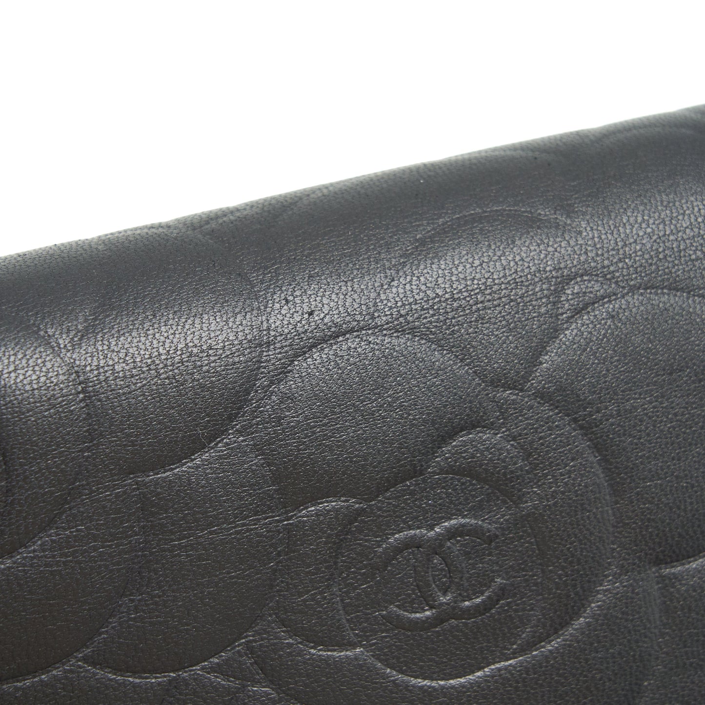 Chanel Camellia Fold Long Wallet Lambskin black / silver