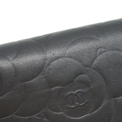 Chanel Camellia Fold Long Wallet Lambskin black / silver