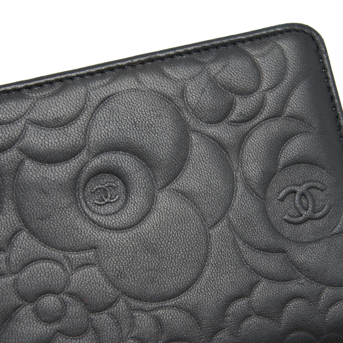 Chanel Camellia Fold Long Wallet Lambskin black / silver