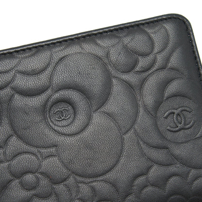 Chanel Camellia Fold Long Wallet Lambskin black / silver