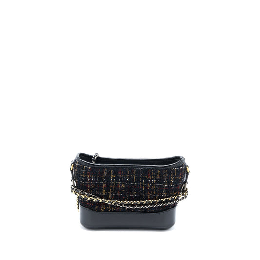 Chanel Small Gabrielle Hobo Bag Tweed/Leather Black Multicolour Hardware