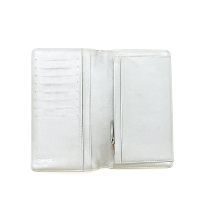 Chanel Camellia Fold Long Wallet Lambskin black / silver