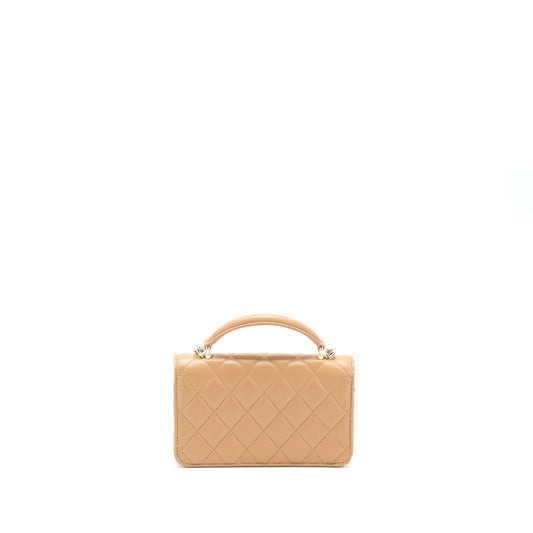Chanel Top Handle Mini Flap Bag with Chain Lambskin Caramel L (Microchip)