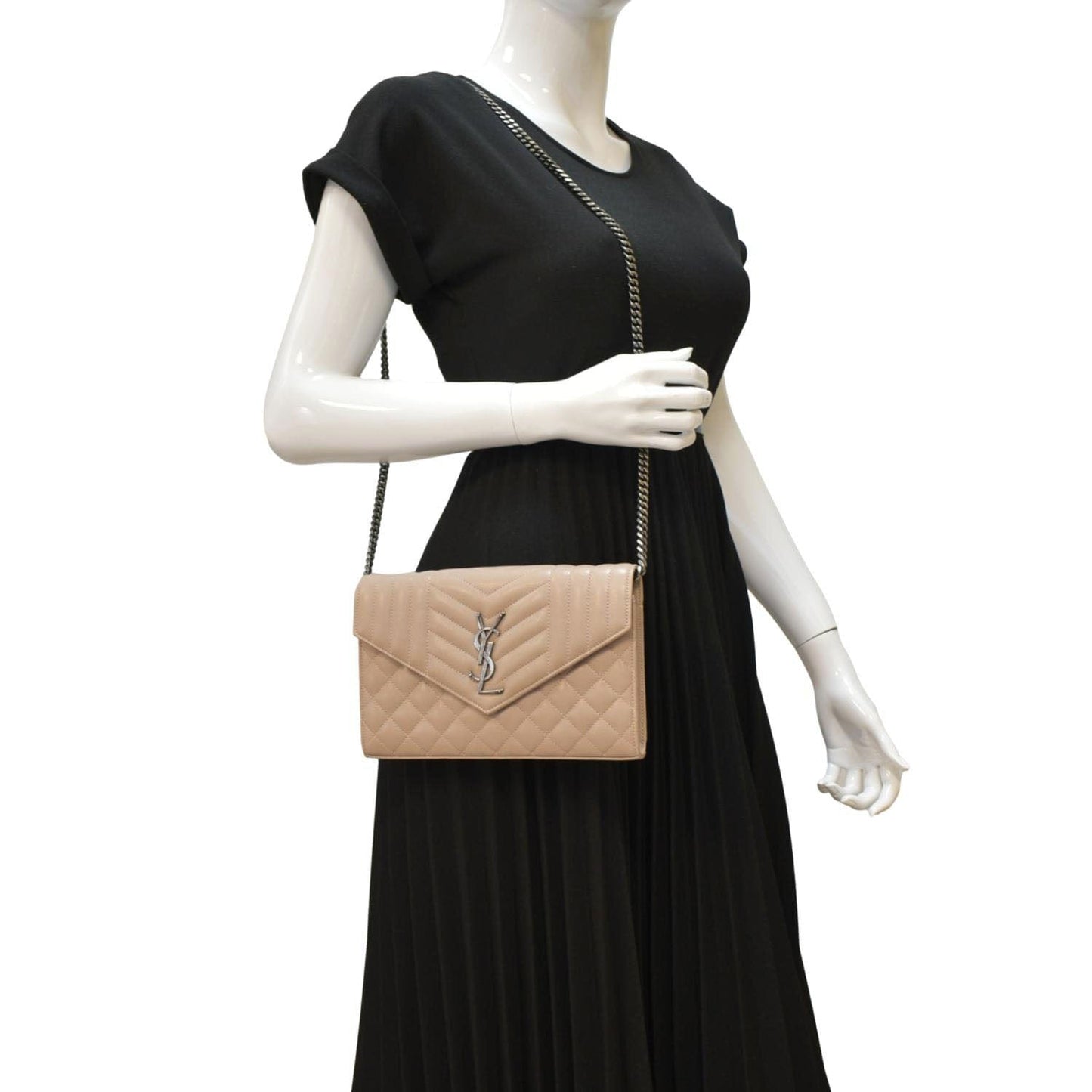 YVES SAINT LAURENT WOC Mixed Matelasse Leather Wallet Dark Beige