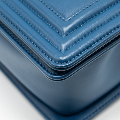 Chanel Medium Chevron Boy Bag Calfskin Blue