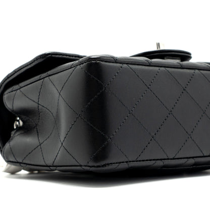 Chanel mini rectangular flap bag lambskin black   (microchip)