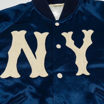 GUCCI Size 48 NY Yankees Bomber Jacket Satin Blue/White