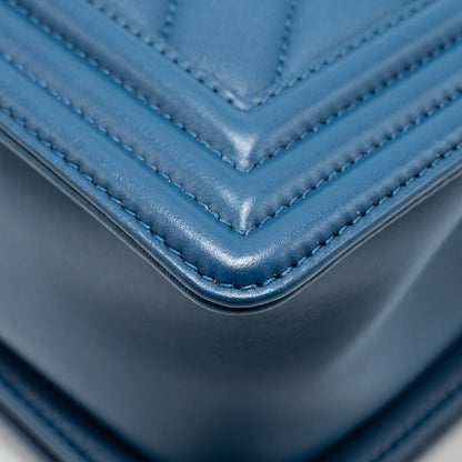 Chanel Medium Chevron Boy Bag Calfskin Blue