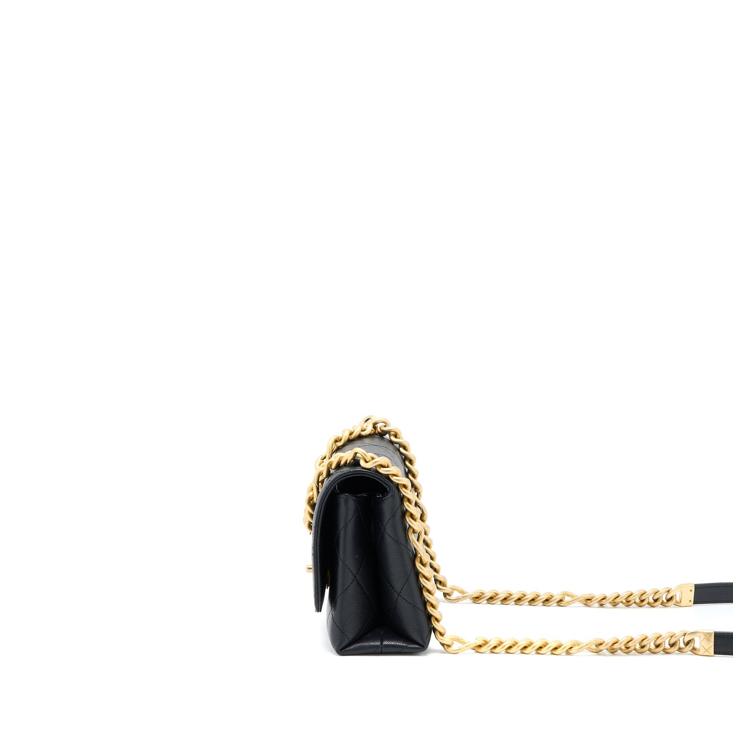 Chanel Detail Chain Flap Bag Grained Calfskin Black  (Microchip)