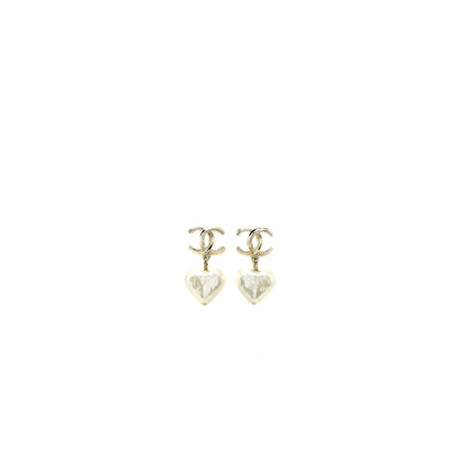 Chanel CC Logo/Heart Drop Earring Light Gold Tone