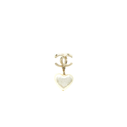 Chanel CC Logo/Heart Drop Earring Light Gold Tone