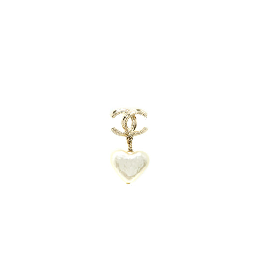Chanel CC Logo/Heart Drop Earring Light Gold Tone
