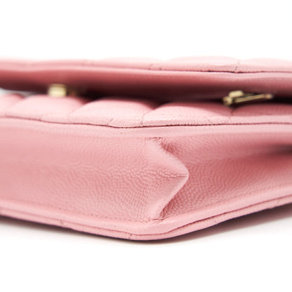 Chanel 22C Classic Wallet On Chain Caviar Pink L