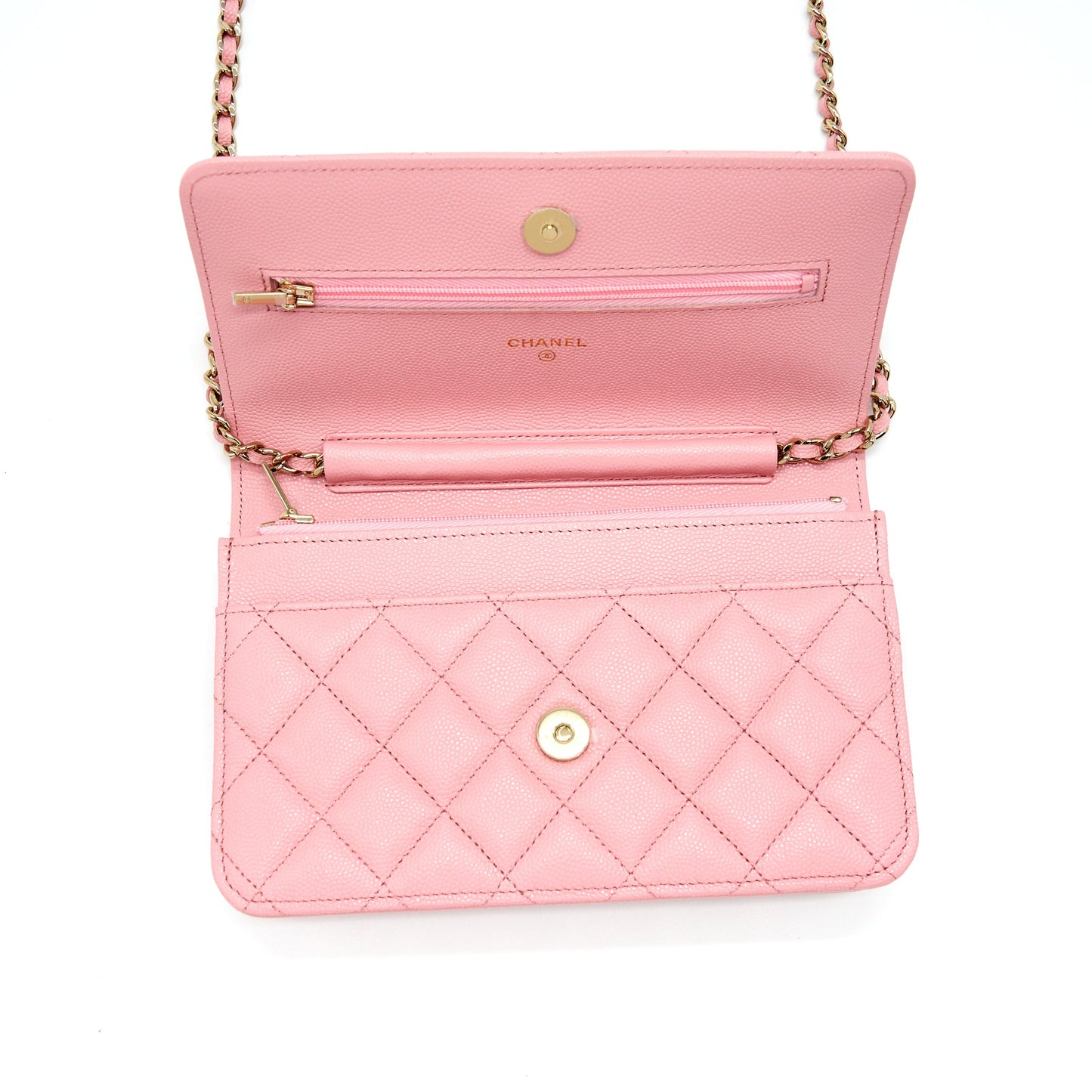 Chanel 22C Classic Wallet On Chain Caviar Pink L