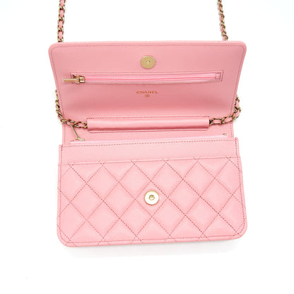Chanel 22C Classic Wallet On Chain Caviar Pink L