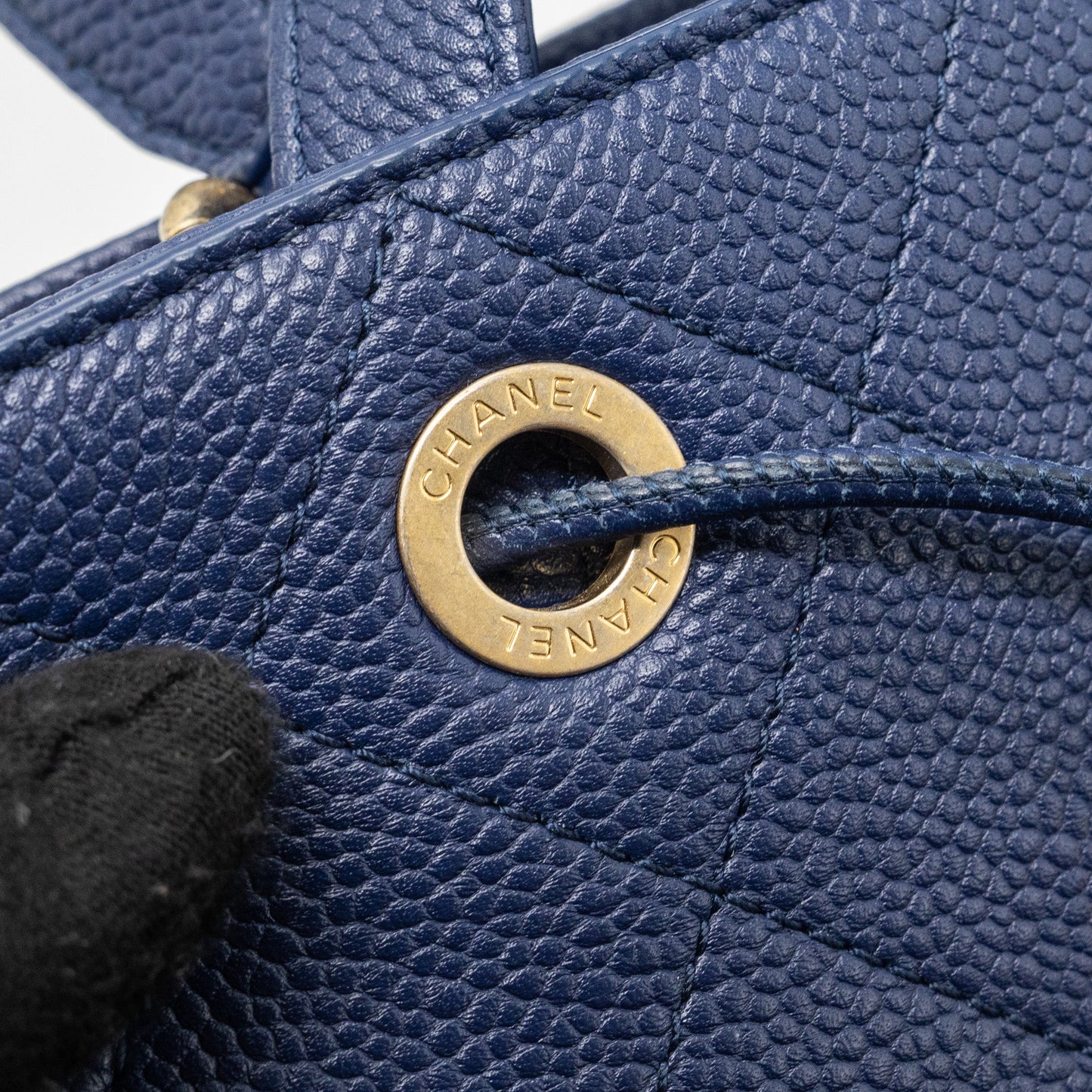 Chanel Top Handle Drawstring Bucket Bag Caviar Navy