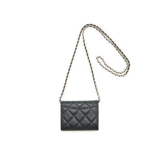 Chanel Classic Card Holder with Chain black L Serial 30