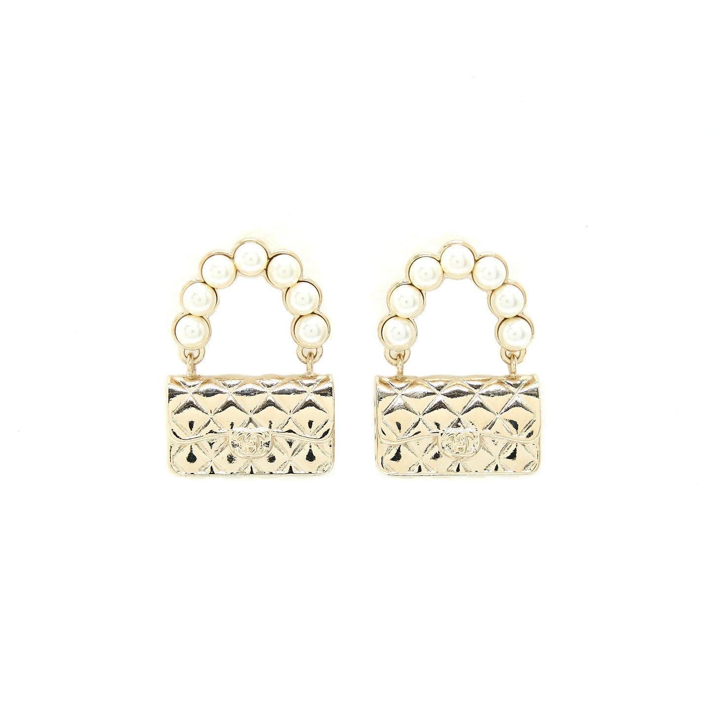Chanel Pearl And Bag Earring Light Gold Tone