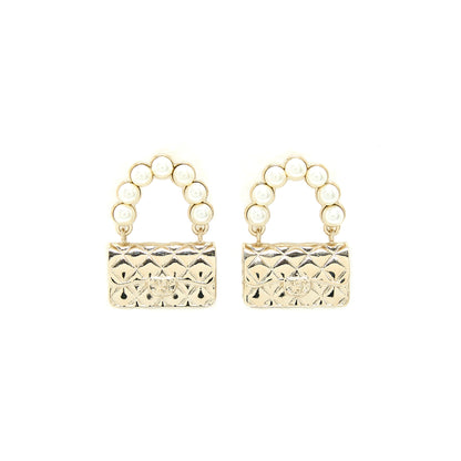 Chanel Pearl And Bag Earring Light Gold Tone