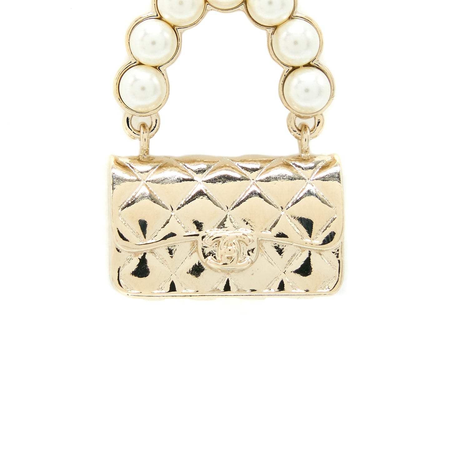 Chanel Pearl And Bag Earring Light Gold Tone