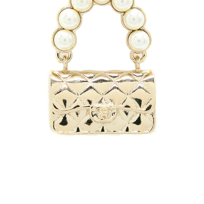 Chanel Pearl And Bag Earring Light Gold Tone