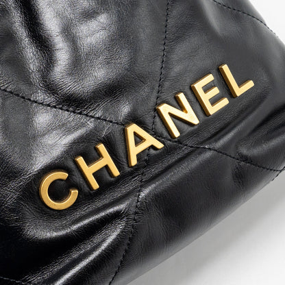 Chanel mini 22 bag shiny calfskin black  (microchip)