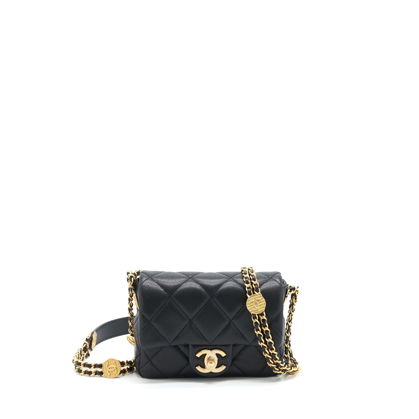 Chanel 22A Small Flap Bag Caviar Black Brushed  (Microchip)