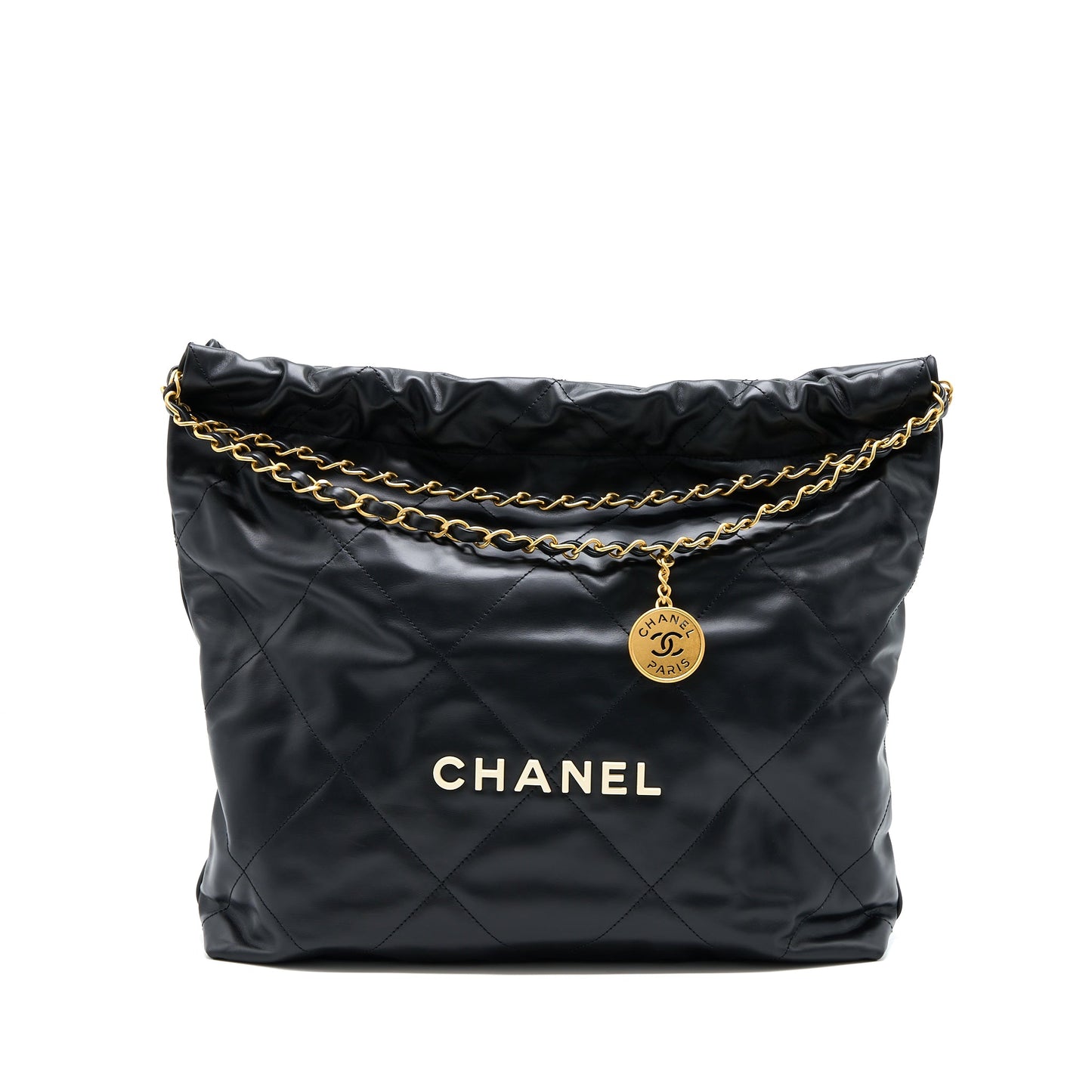 Chanel 22 Bag Medium Shiny Calfskin Black  (Microchip)