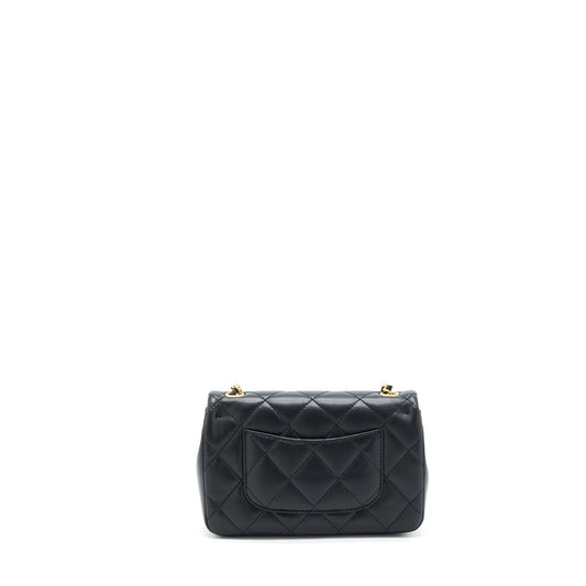 Chanel seasonal Mini Rectangular Flap Bag Heart Charm Chain Lambskin Black  (Microchip)