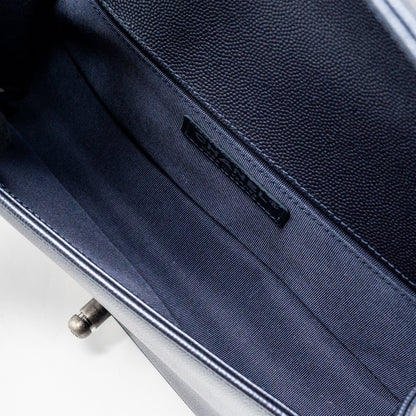Chanel medium boy bag caviar metallic blue ruthenium hardware