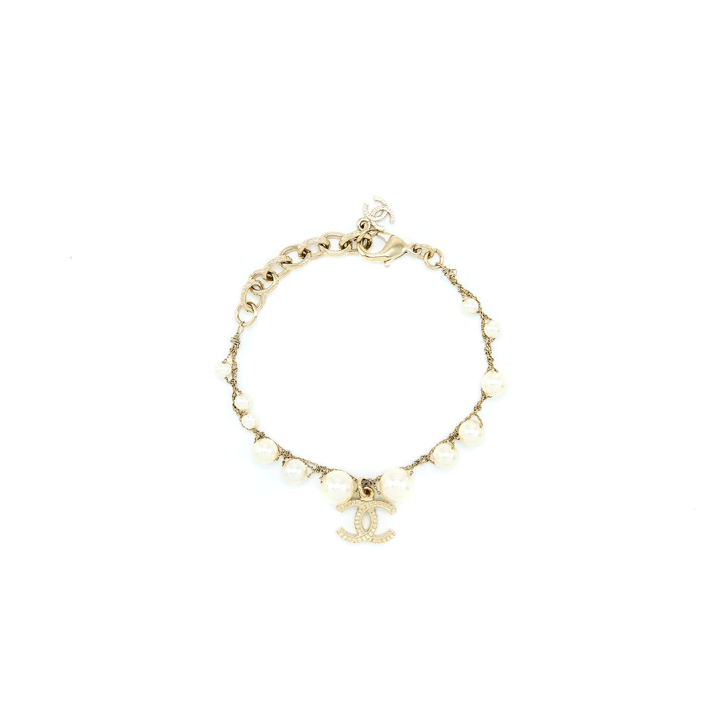 Chanel Pearl And CC Logo Bracelet Light Gold Tone