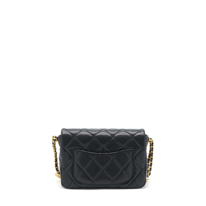 Chanel 22A Small Flap Bag With Button On Chains Caviar Black Brushed