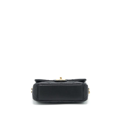 Chanel 22A Small Flap Bag With Button On Chains Caviar Black Brushed