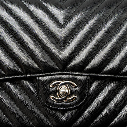 Chanel Medium Classic Double Flap Bag Chevron Caviar Black