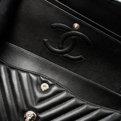 Chanel Medium Classic Double Flap Bag Chevron Caviar Black
