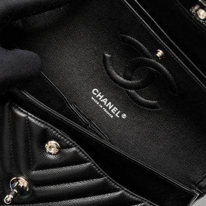 Chanel Medium Classic Double Flap Bag Chevron Caviar Black