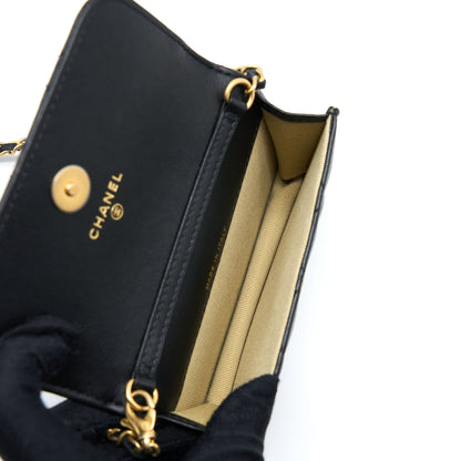 Chanel Pearl Crush Mini Flap Belt Bag Lambskin Black Brushed