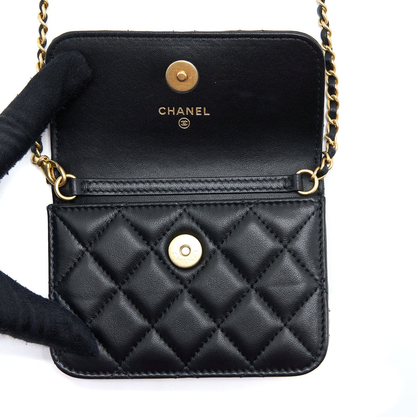 Chanel Pearl Crush Mini Flap Belt Bag Lambskin Black Brushed