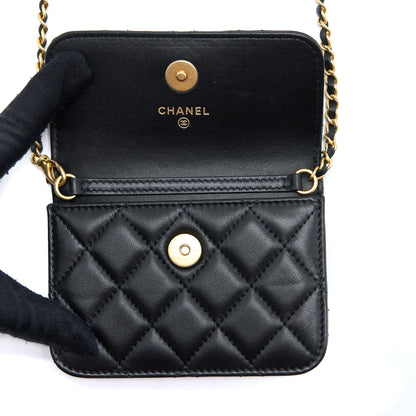 Chanel Pearl Crush Mini Flap Belt Bag Lambskin Black Brushed