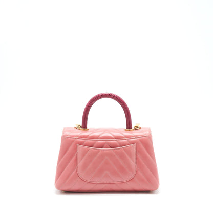 Chanel Small Coco Handle Chevron Calfskin With Lizard Handle Pink