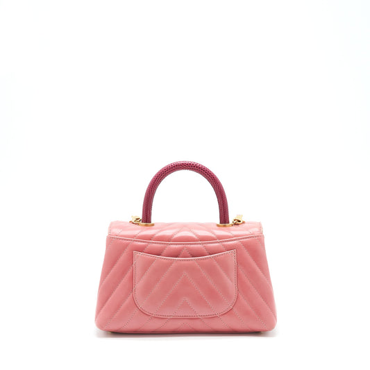 Chanel Small Coco Handle Chevron Calfskin With Lizard Handle Pink